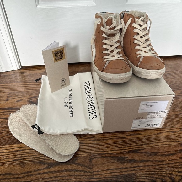 Golden Goose Slide Classic Sneakers Private Ed Cognac Silver White Shearling 36 - Picture 1 of 16